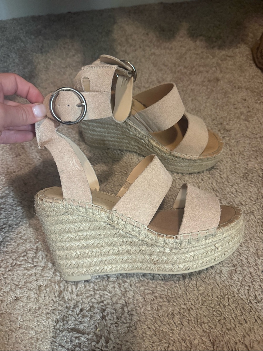 Dolce Vita Neutral Beige Espadrille Wedge Sandals with Buckle